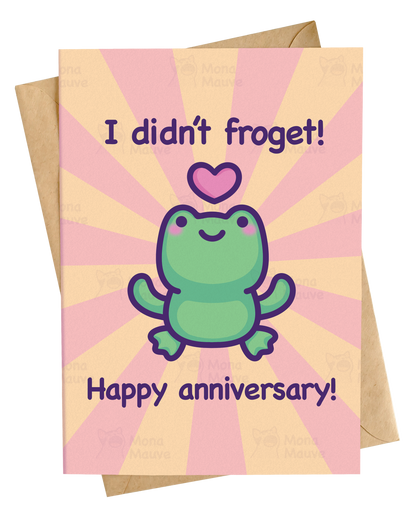 Cute Frog Anniversary Card | I Didn't Froget! | Pun Love Card