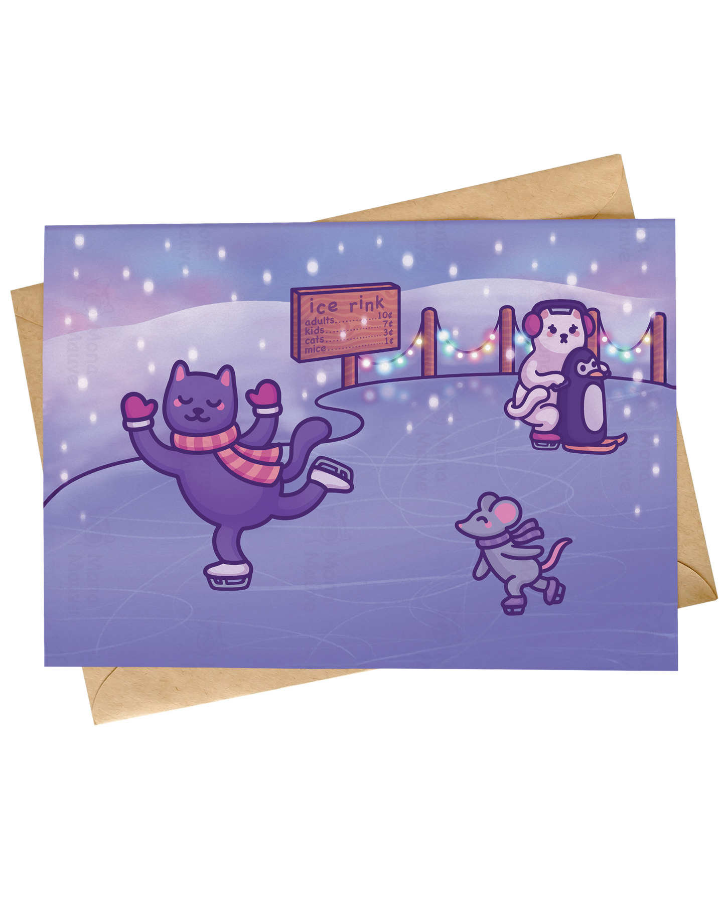 Ice Skating Cat Christmas Card | Cute & Funny Festive Illustration
