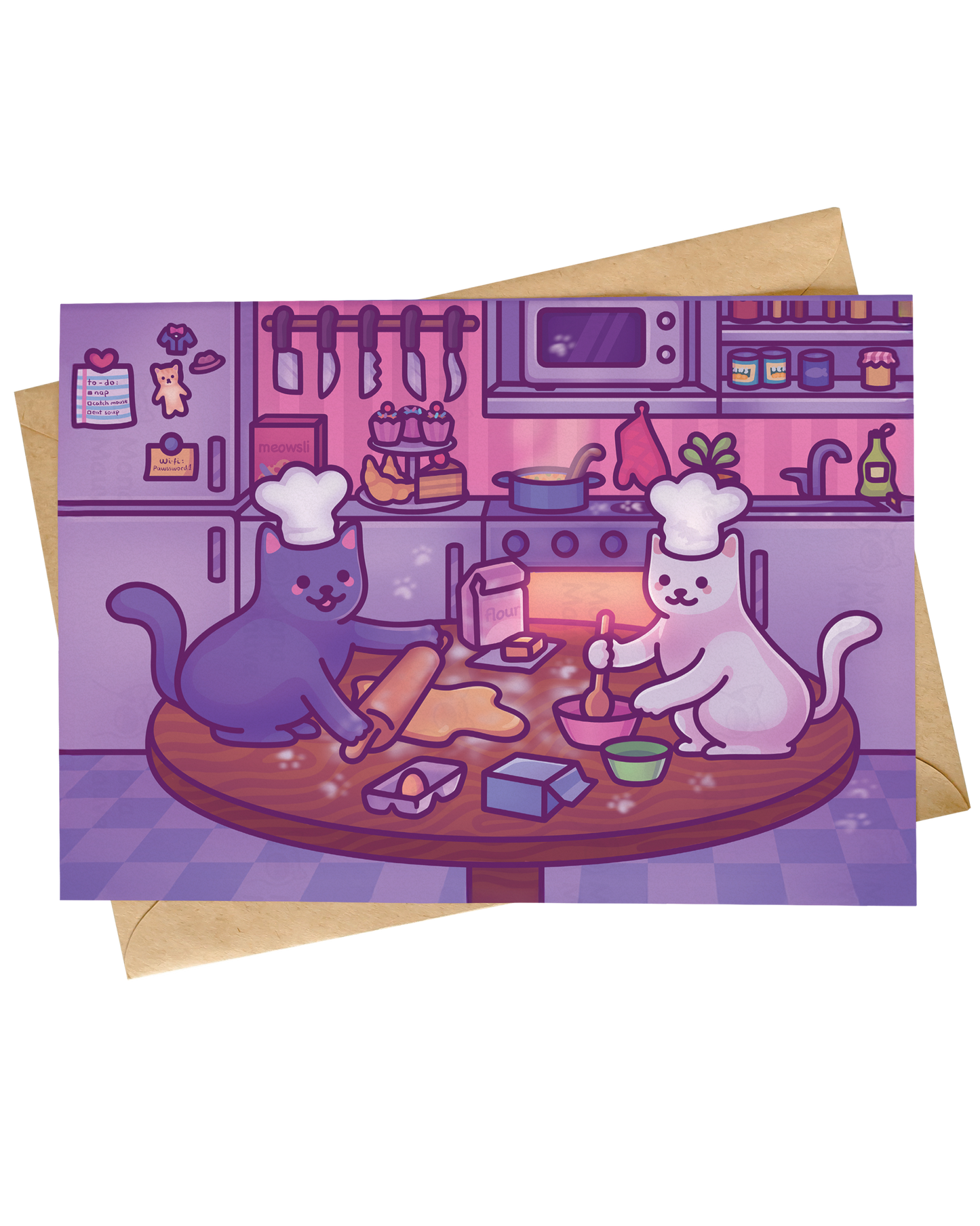 Cute Cats Baking Christmas Card | Funny Festive Illustration