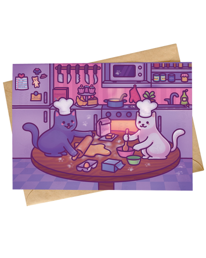 Cute Cats Baking Christmas Card | Funny Festive Illustration