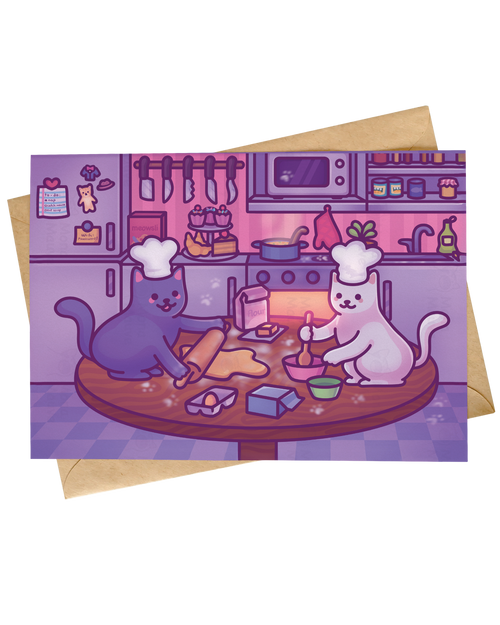 Cute Cats Baking Christmas Card | Funny Festive Illustration