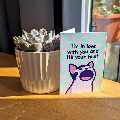 Funny Pop Cat Anniversary Card | Cat Meme Love Card