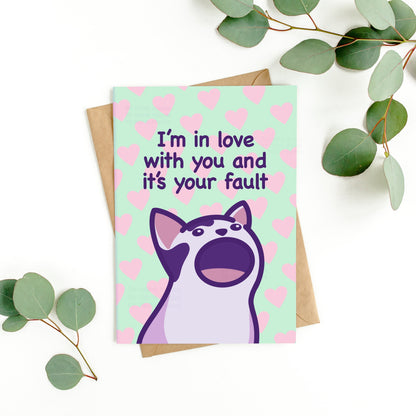 Funny Pop Cat Anniversary Card | Cat Meme Love Card