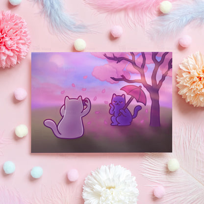 Cute Valentine's Day Card | Cats in Falling Cherry Blossoms