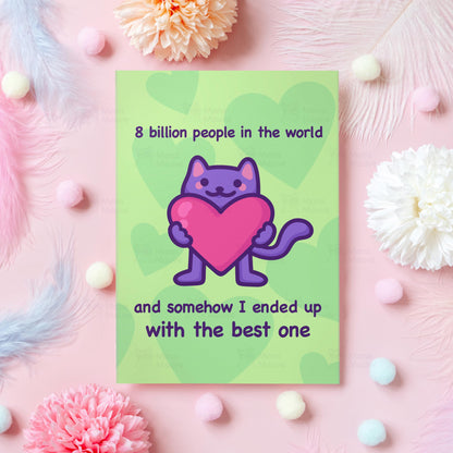 Funny Cat Anniversary Card | 8 Billion People In The World