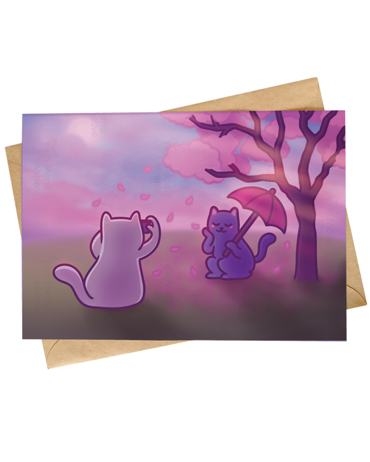 Cute Valentine's Day Card | Cats in Falling Cherry Blossoms