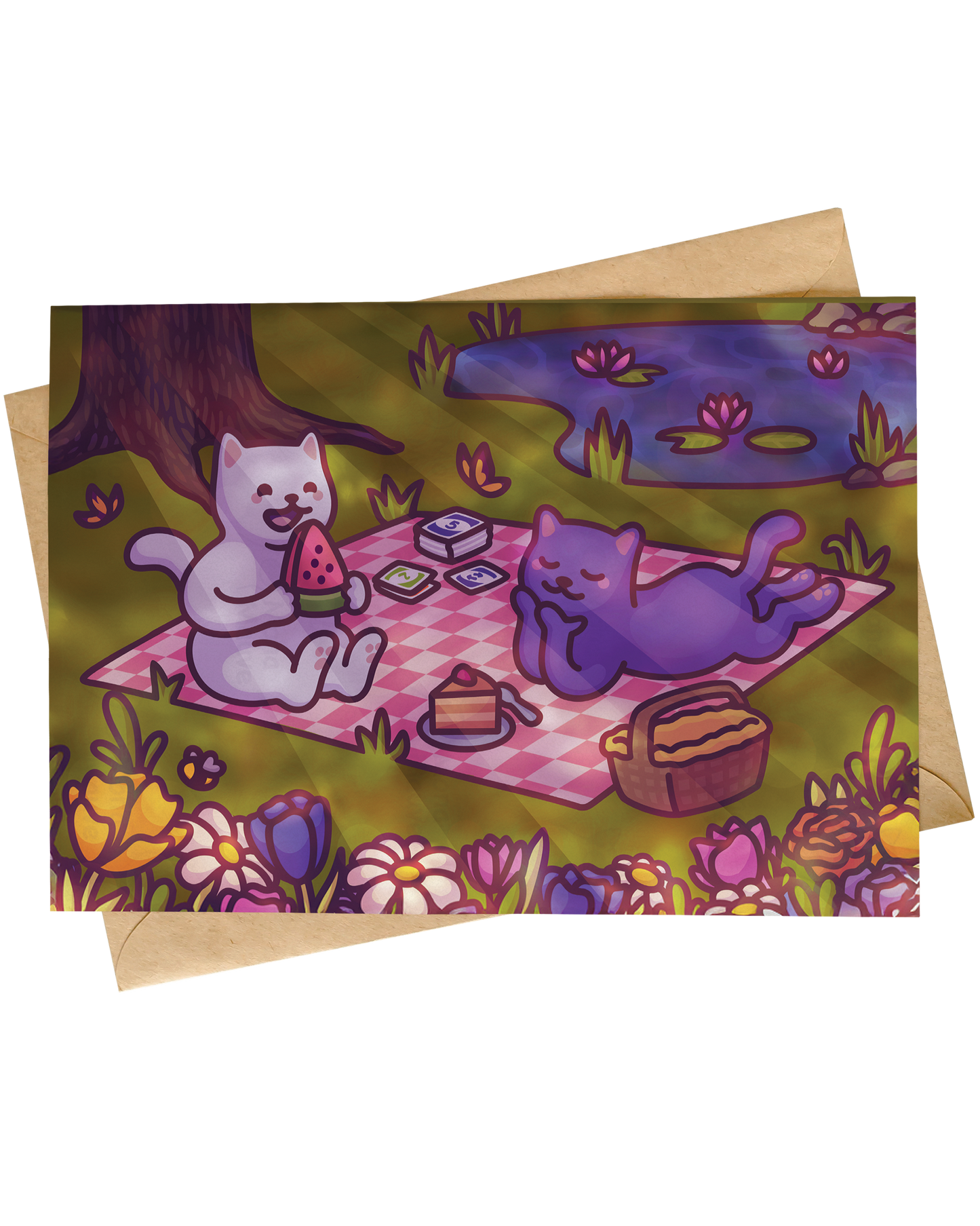 Cat Picnic Valentine's Day Card | Cute Cat Illustration by Mona Mauve