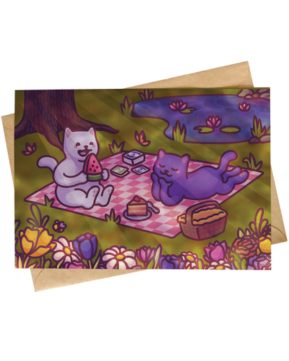 Cat Picnic Valentine's Day Card | Cute Cat Illustration by Mona Mauve