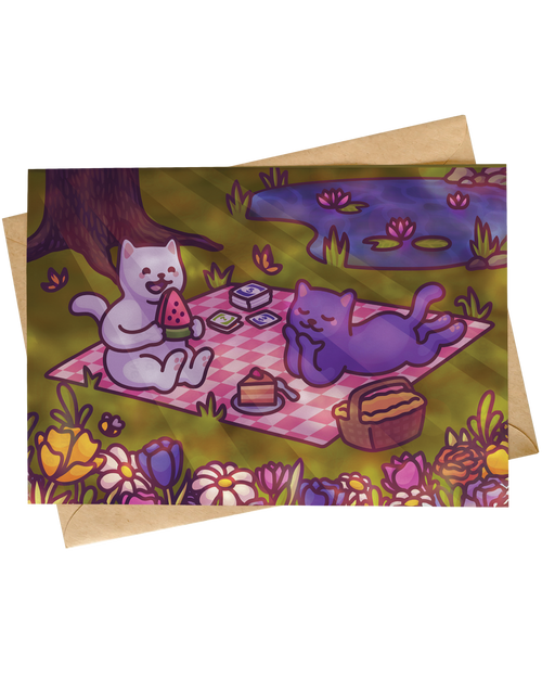 Cat Picnic Valentine's Day Card | Cute Cat Illustration by Mona Mauve