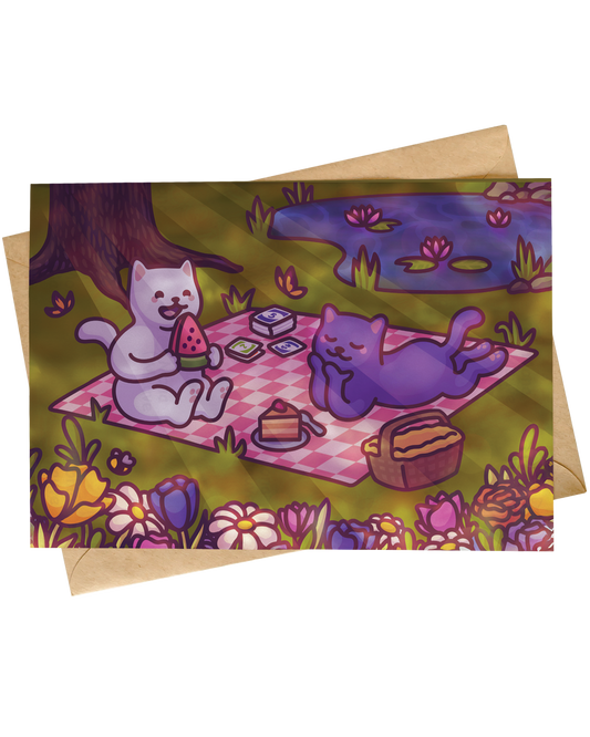 Cat Picnic Valentine's Day Card | Cute Cat Illustration by Mona Mauve