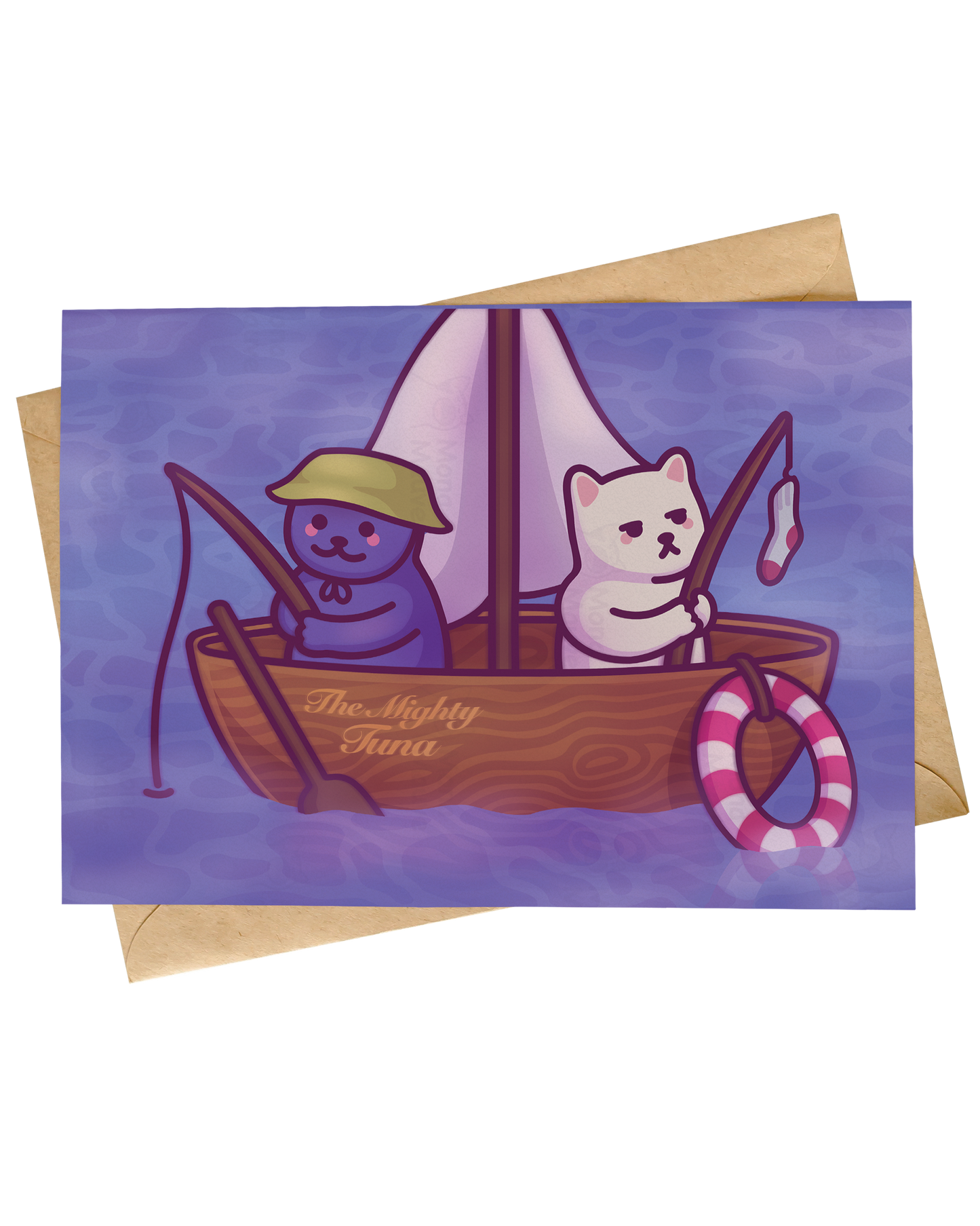 Funny Fishing Valentine's Day Card | Cat Illustration by Mona Mauve