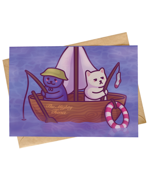 Funny Fishing Valentine's Day Card | Cat Illustration by Mona Mauve